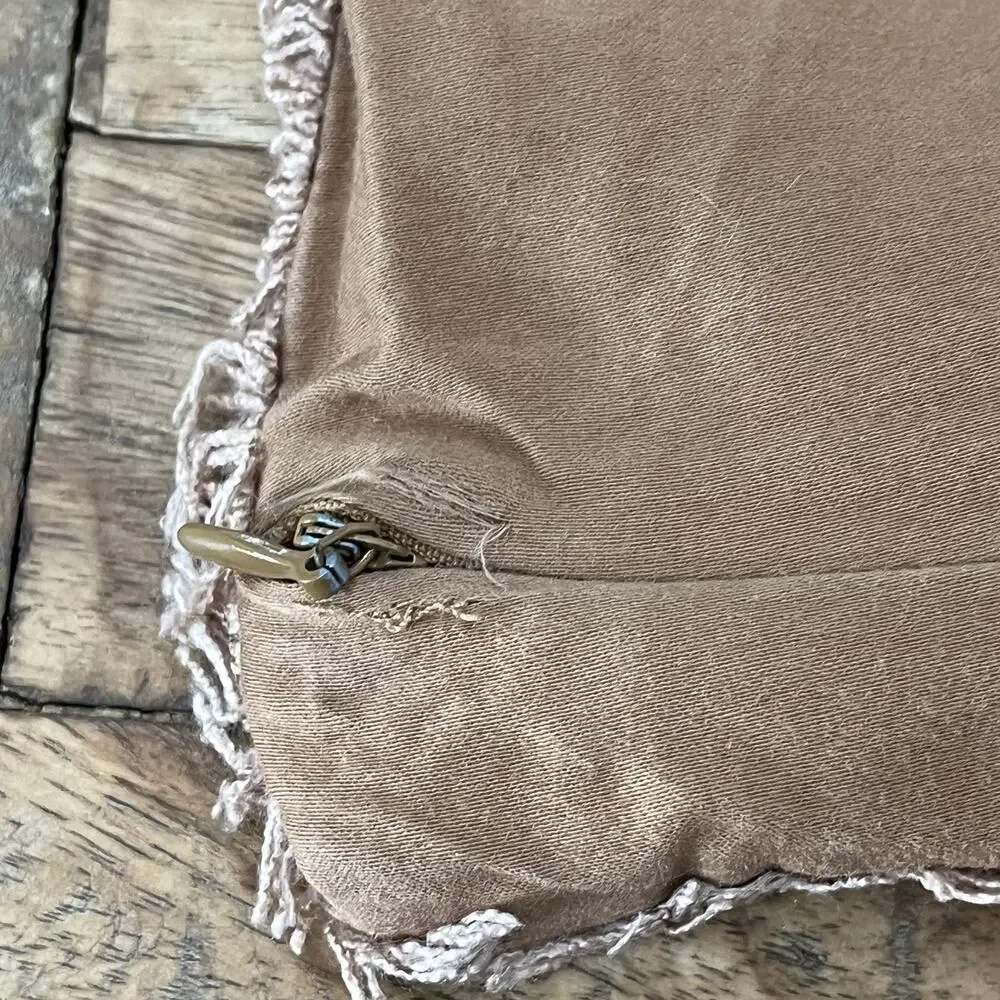 Casaluna King Pillow Shams (2) Linen Blend Brown w/ Frayed Edges Zipper Closure